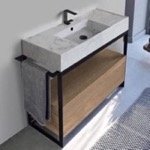 Scarabeo 5124-F-SOL1-89 Console Sink Vanity With Marble Design Ceramic Sink and Natural Brown Oak Drawer, 43 Inch